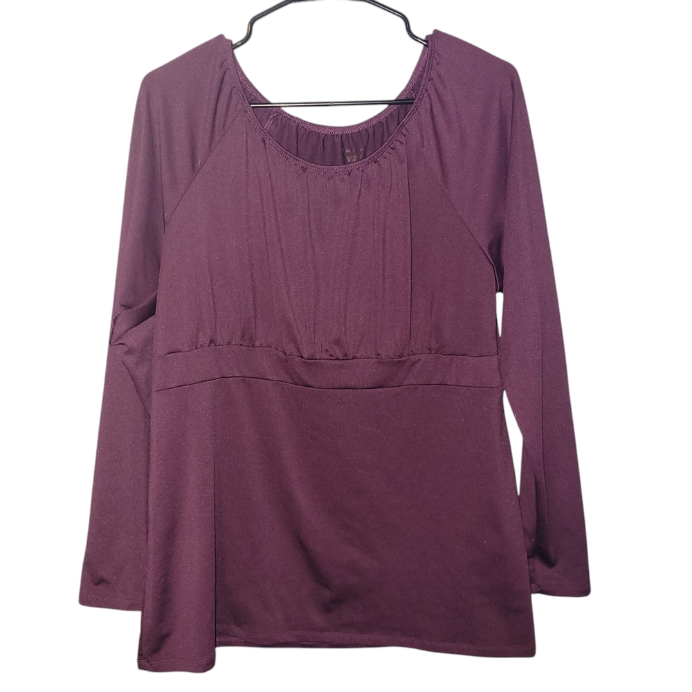 Purple Long Sleeve Tunic with Scoop Neck and Pleated Design